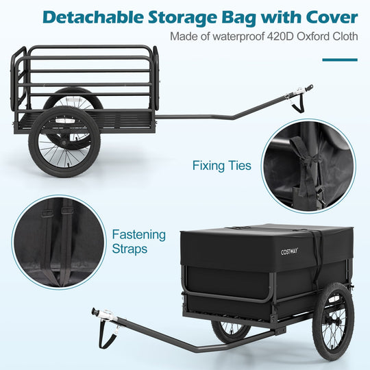Bike Cargo Trailer with Bag and Cover Heavy-Duty Bicycle Wagon Cart-Black