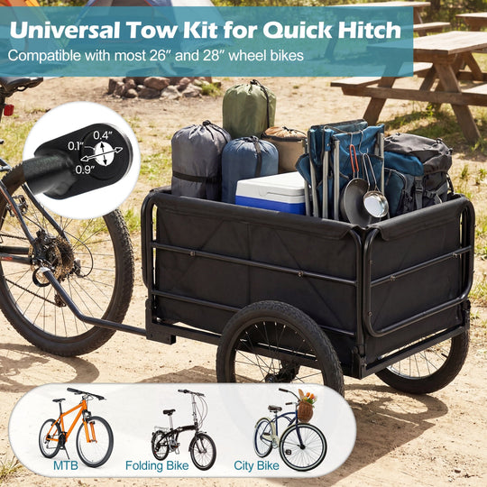 Bike Cargo Trailer with Bag and Cover Heavy-Duty Bicycle Wagon Cart-Black