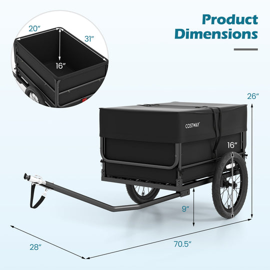 Bike Cargo Trailer with Bag and Cover Heavy-Duty Bicycle Wagon Cart-Black
