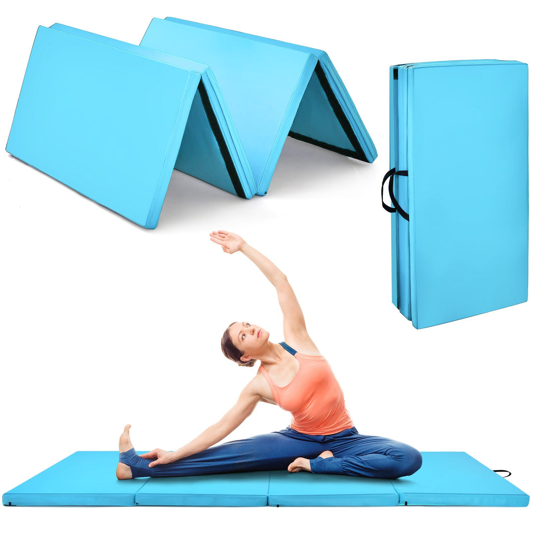 4-Panel Folding Gymnastics Mat with Carrying Handles for Home Gym-Navy