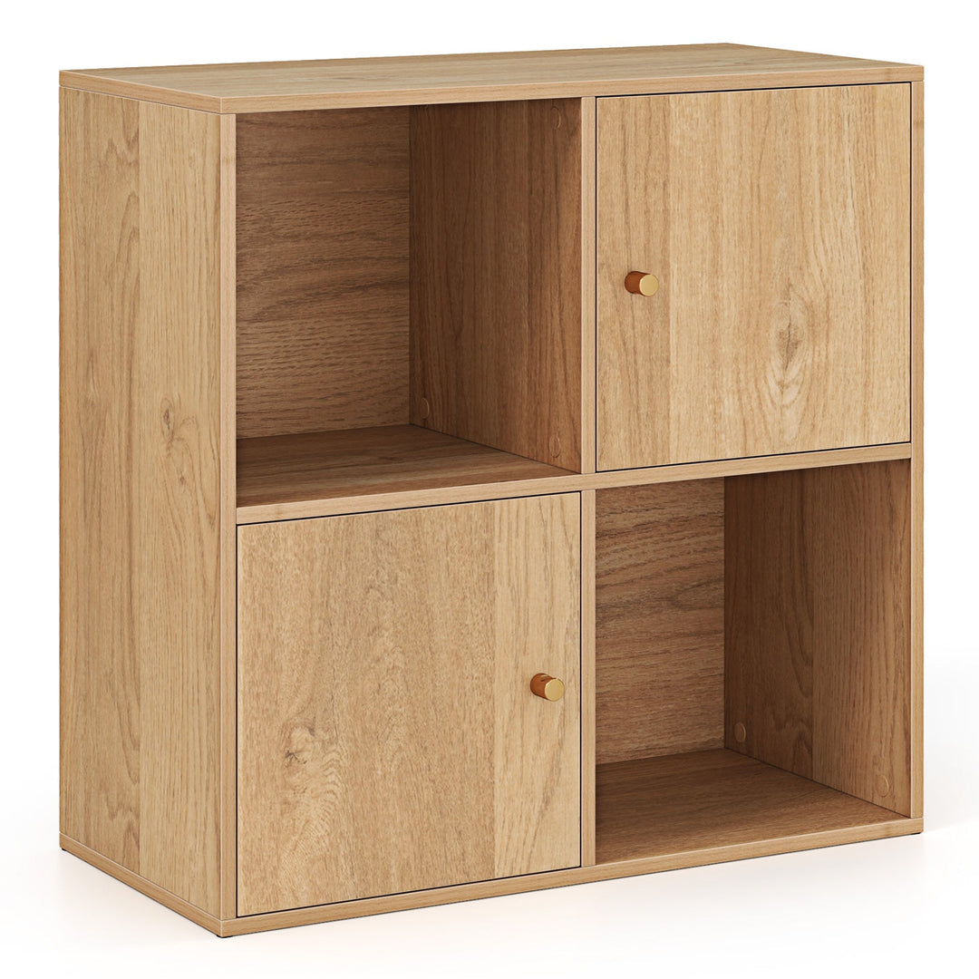 4-Cube Bookcase 3-Tier Bookshelf with Dual Anti-Tipping Kits and 2 Cabinets