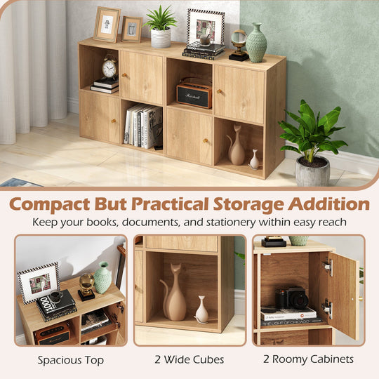 4-Cube Bookcase 3-Tier Bookshelf with Dual Anti-Tipping Kits and 2 Cabinets