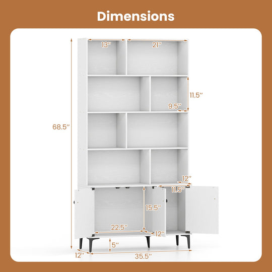 Bookshelf with 3 Doors and 2 Anti-Tipping Kits for Home Office