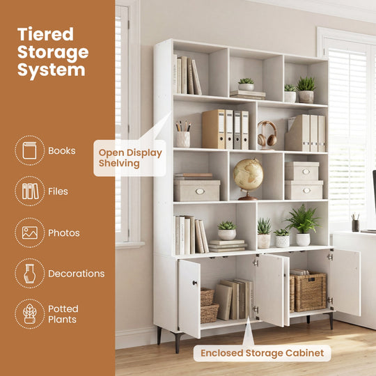 Bookshelf with 4 Doors and 2 Anti-Tipping Kits for Home Office
