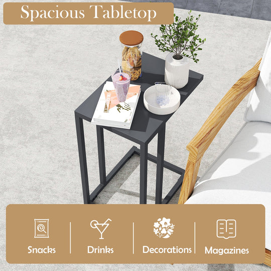 C-Shaped Side Table with Adjustable Foot Pads for Living Room Bedroom-Dark Gray