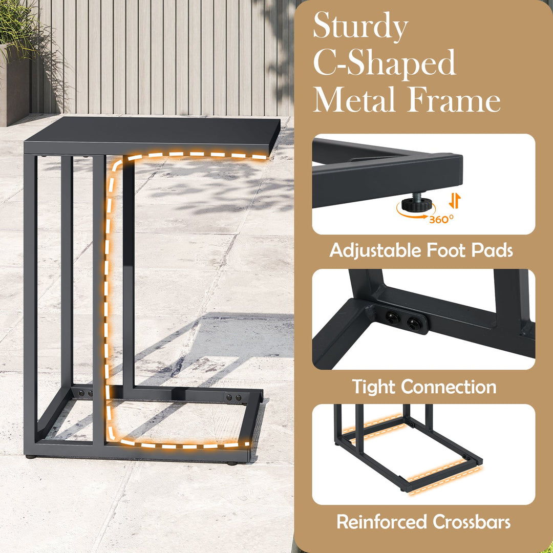 C-Shaped Side Table with Adjustable Foot Pads for Living Room Bedroom-Dark Gray
