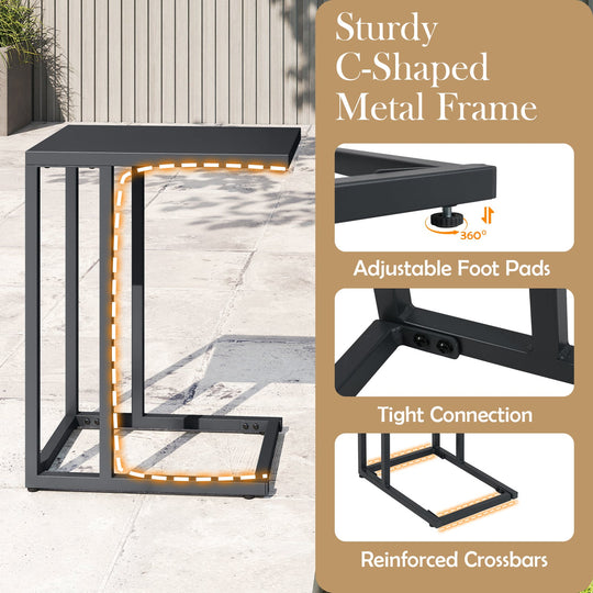 C-Shaped Side Table with Adjustable Foot Pads for Living Room Bedroom-Dark Gray