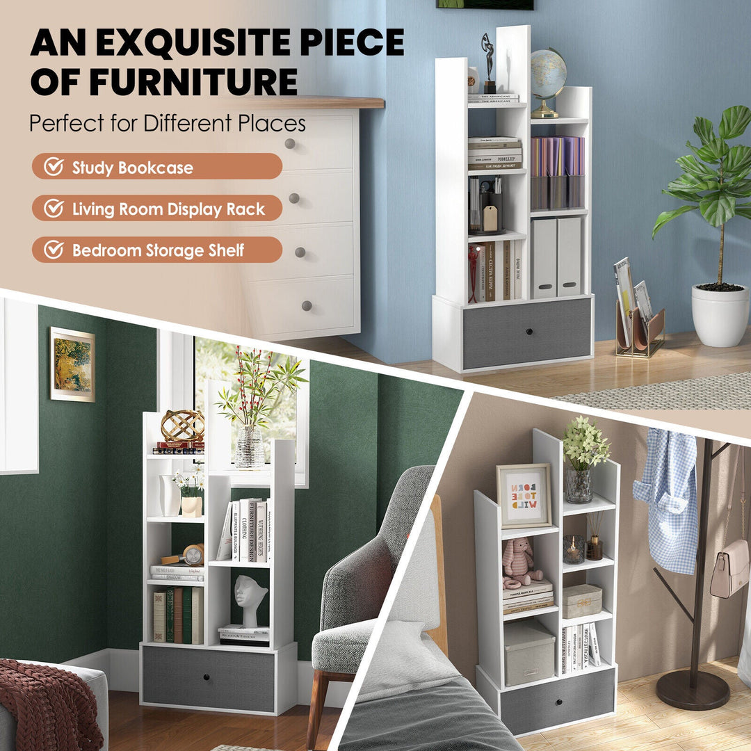 7-Tier Open-Back Bookshelf with Drawer