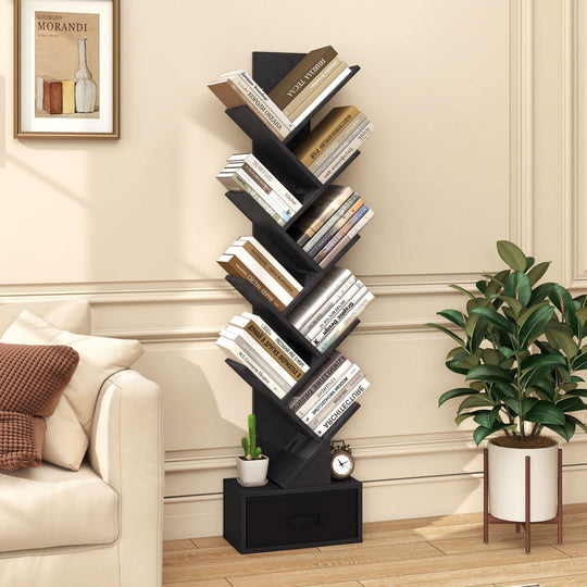 10-tier Tree Bookshelf with Drawer Free