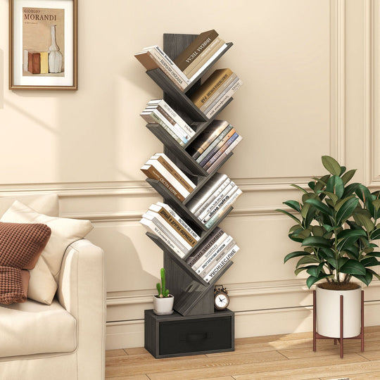 10-tier Tree Bookshelf with Drawer Free
