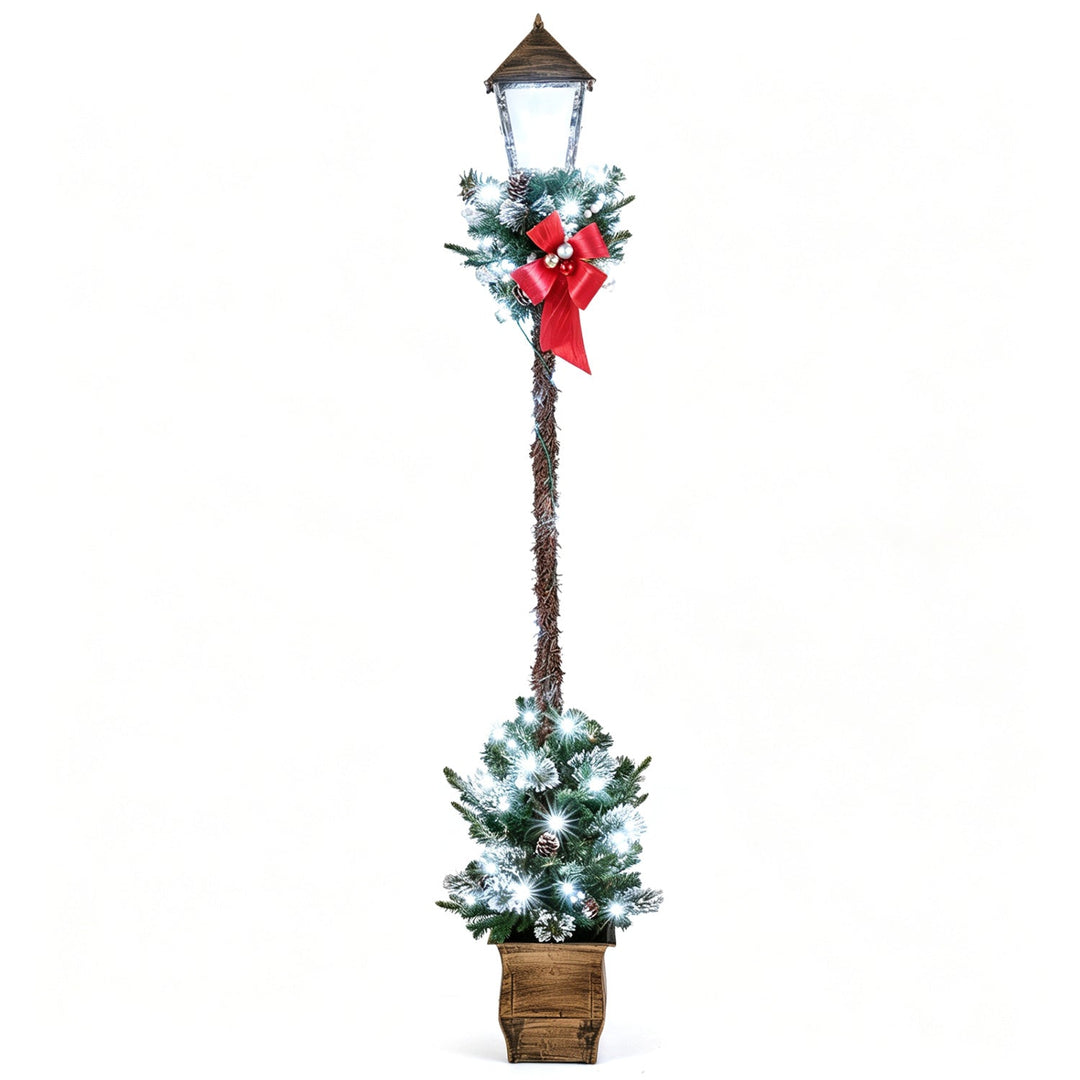 6.1 Feet Christmas Pre-lit Street Lamp with Artificial Greenery and Snow-flocked Branch Tips