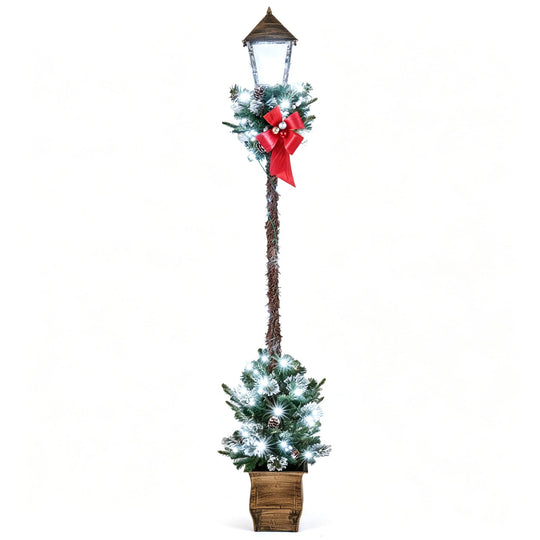 6.1 Feet Christmas Pre-lit Street Lamp with Artificial Greenery and Snow-flocked Branch Tips