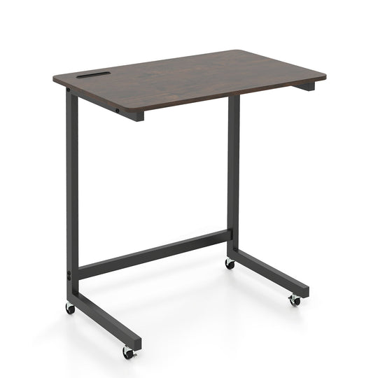 C-shaped End Table with Wheels Mobile Bedside Table with Built-in Phone Slot-Rustic Brown