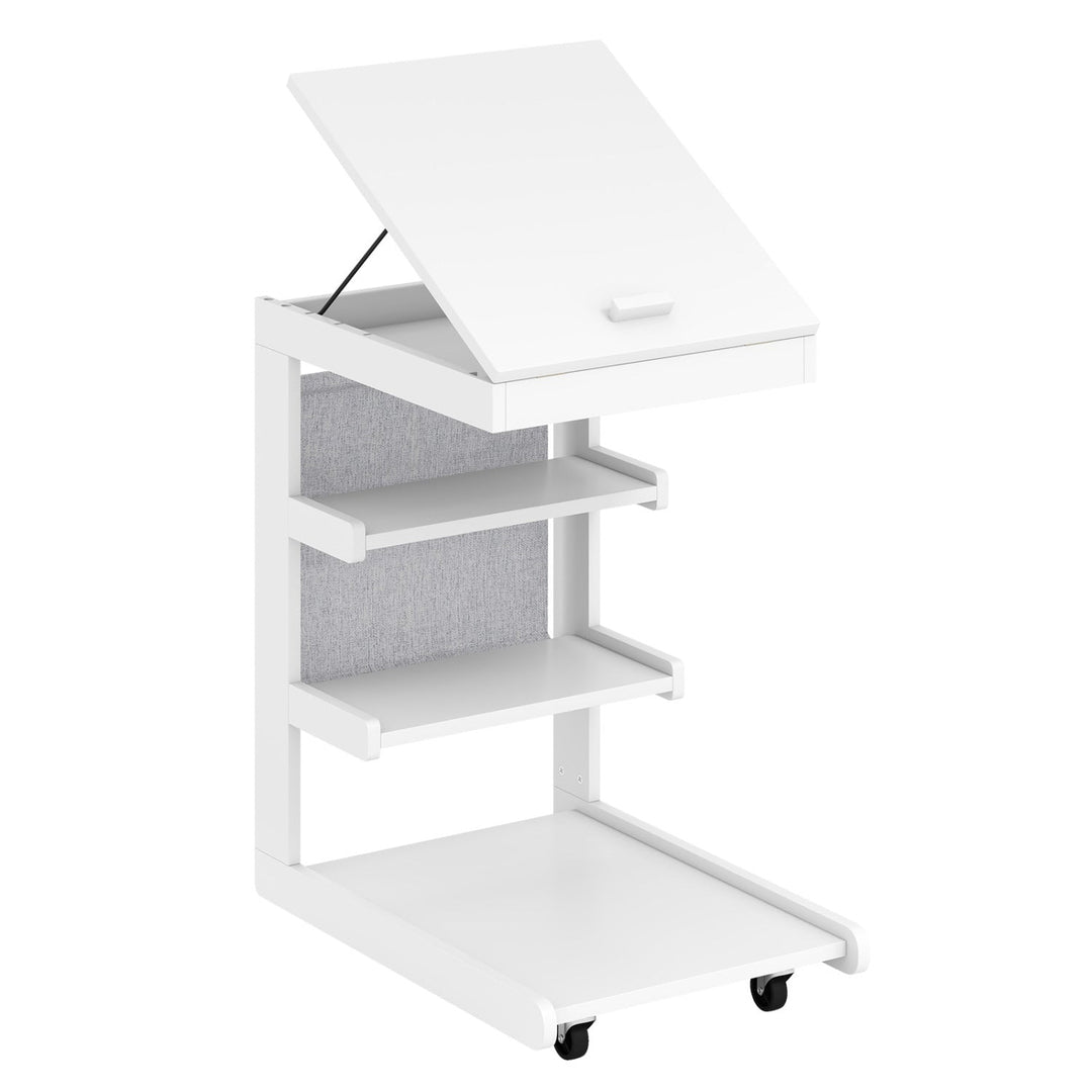 C-shaped End Table with Wheels and Adjustable Desktop for Sofa Couch Bedside