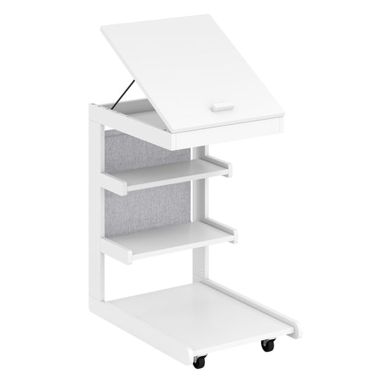 C-shaped End Table with Wheels and Adjustable Desktop for Sofa Couch Bedside