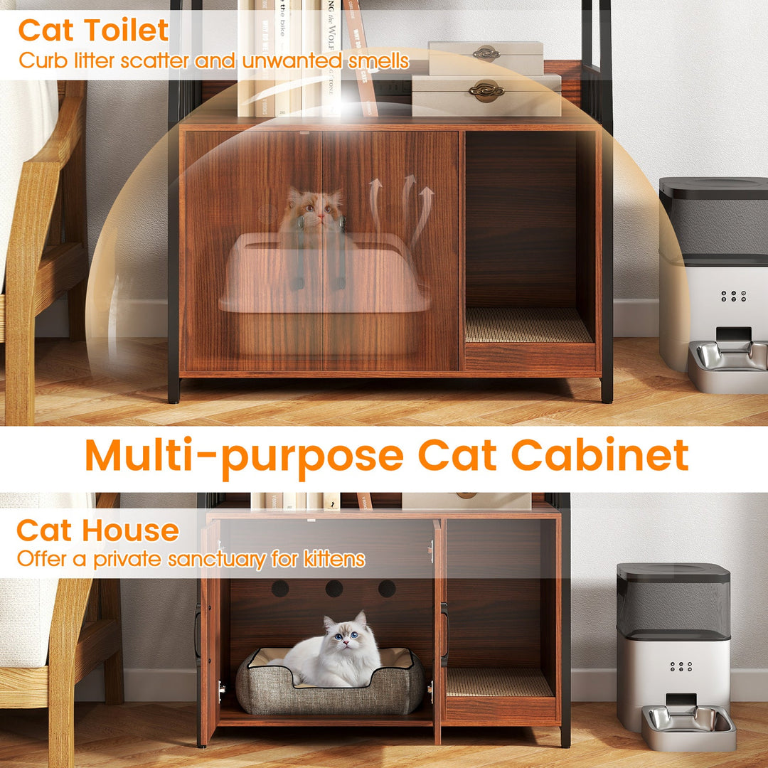 Cat Litter Box Enclosure with Storage Shelves and Scratching Pad