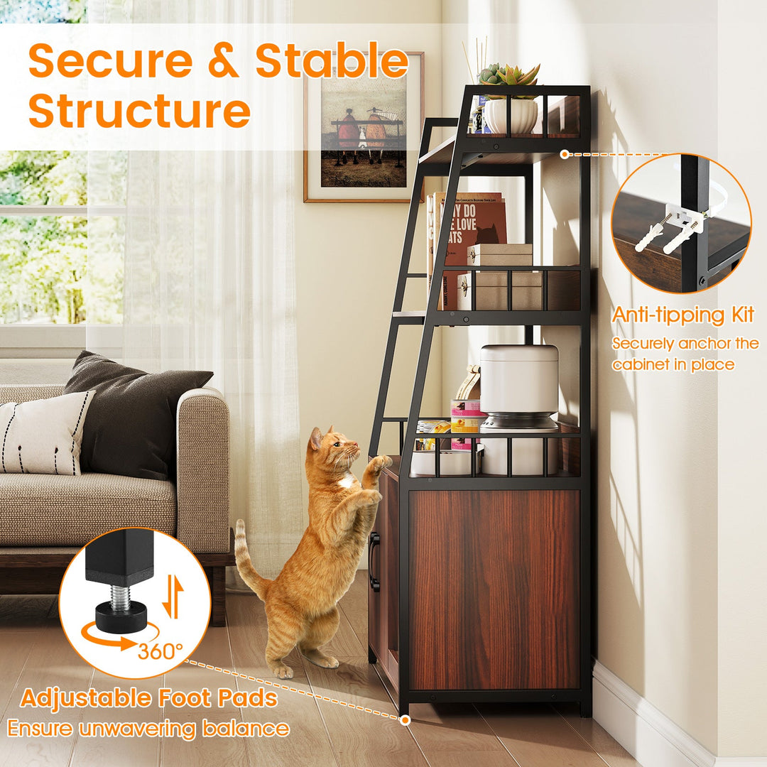 Cat Litter Box Enclosure with Storage Shelves and Scratching Pad