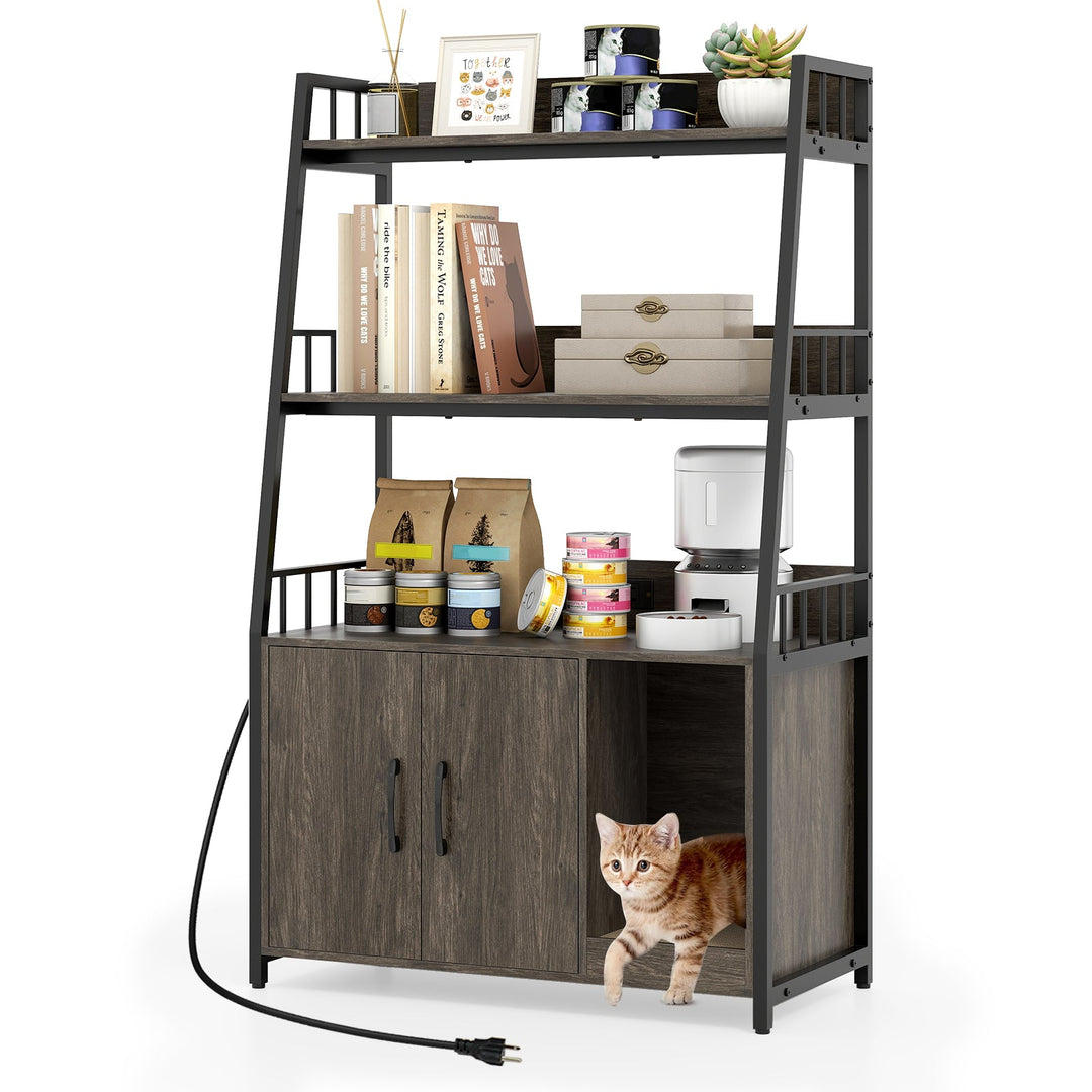 Cat Litter Box Enclosure with Storage Shelves and Scratching Pad