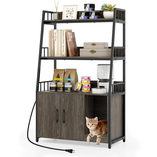 Cat Litter Box Enclosure with Storage Shelves and Scratching Pad