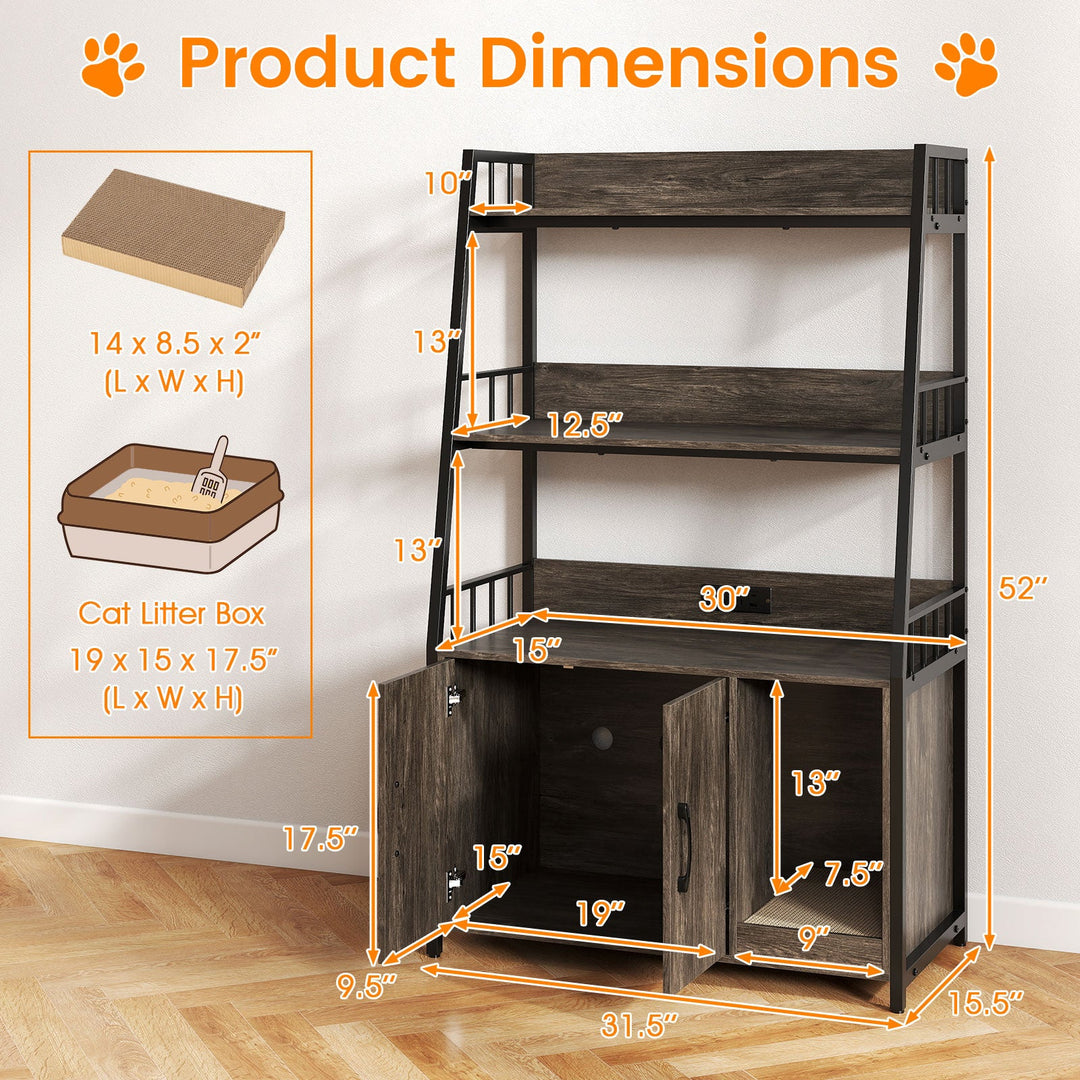 Cat Litter Box Enclosure with Storage Shelves and Scratching Pad