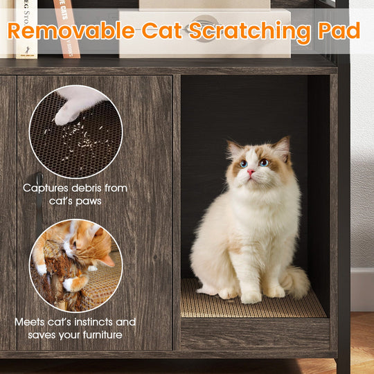 Cat Litter Box Enclosure with Storage Shelves and Scratching Pad