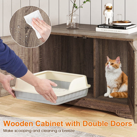 Cat Litter Box Enclosure Furniture Indoor Wooden Cat House End Side Table Nightstand