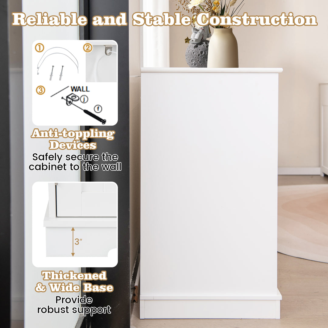 Cat Litter Box Enclosure with 2 Drawers and 3 Doors for Kittens and Adult Cats-White