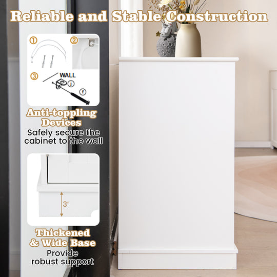 Cat Litter Box Enclosure with 2 Drawers and 3 Doors for Kittens and Adult Cats-White