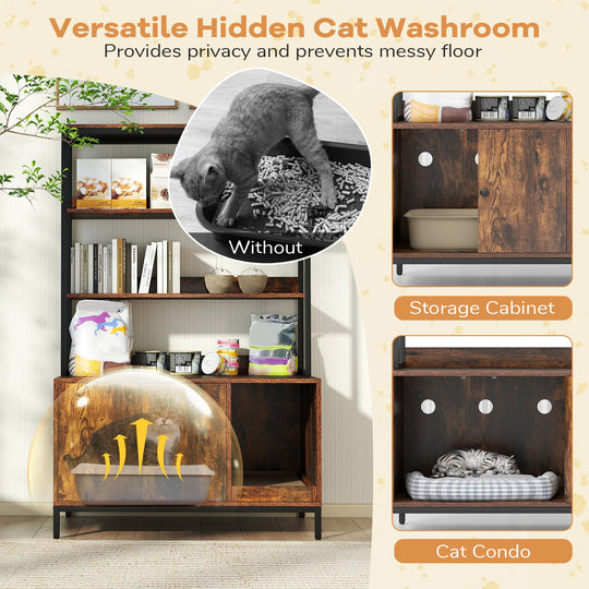 57 Inches Cat Litter Box Enclosure with Storage and Removable Scratcher