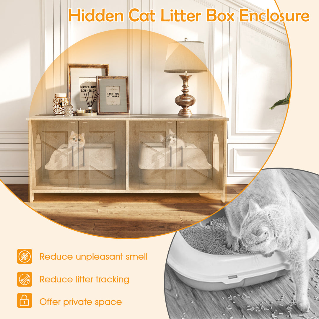 Cat Litter Box Enclosure for 2 Cats Modern Kitty Litter Box Furniture Hidden-Oak
