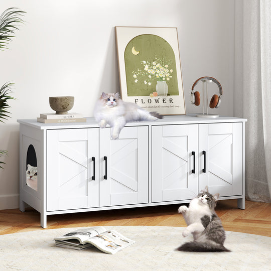 Cat Litter Box Enclosure for 2 Cats Modern Kitty Litter Box Furniture Hidden-White