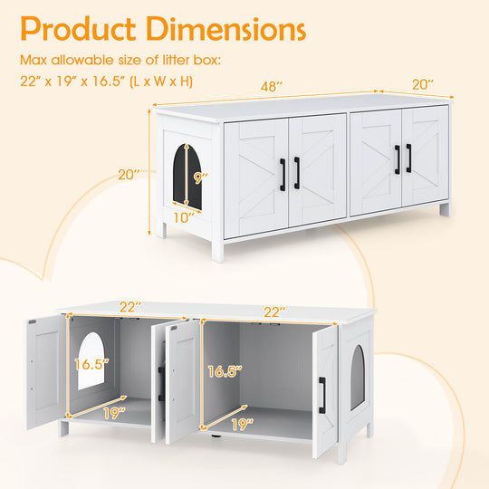 Cat Litter Box Enclosure for 2 Cats Modern Kitty Litter Box Furniture Hidden-White