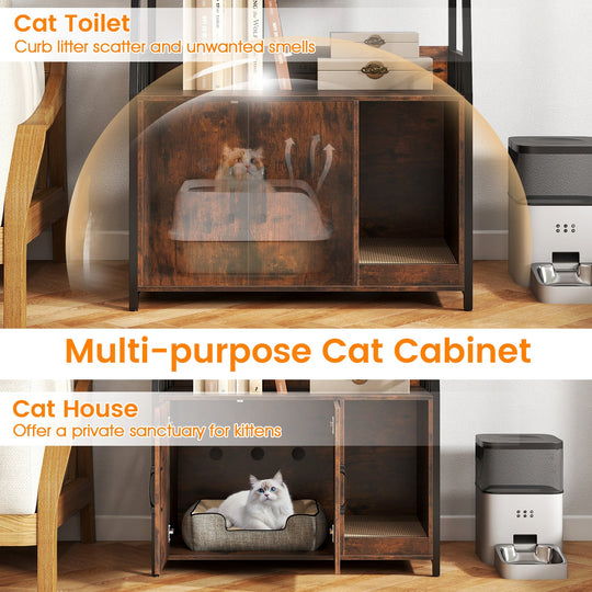 Cat Litter Box Enclosure with Storage Shelves and Scratching Pad