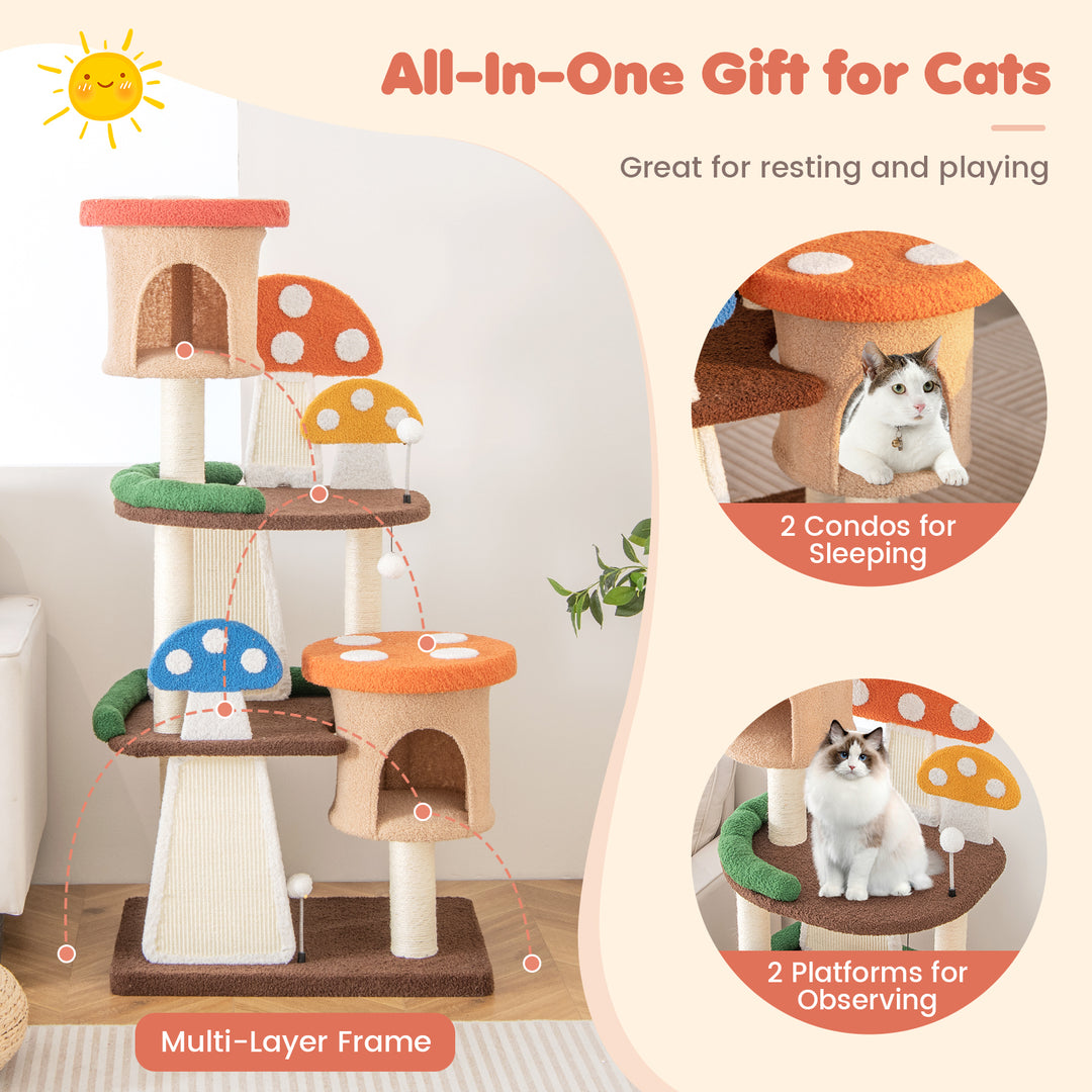 4-In-1 Cat Tree with 2 Condos and Platforms for Indoors-Multicolor