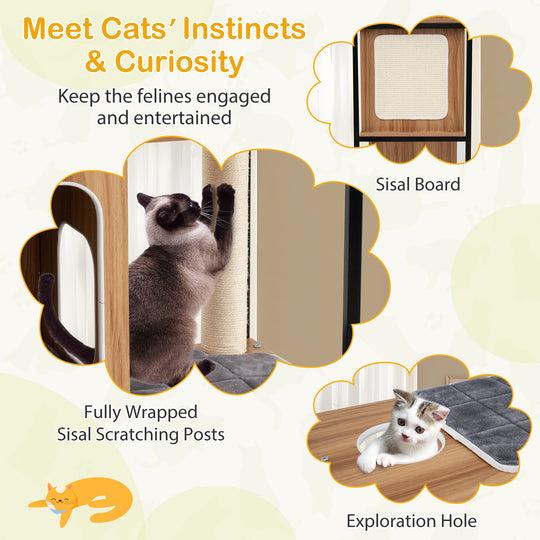Modern Cat Tree Cat House with Metal Frame and Scratching Posts-Natural