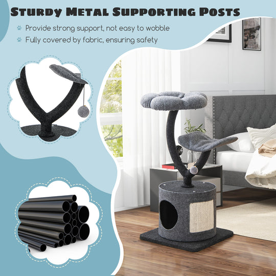 Cat Tree for Indoor Cats with Curved Metal Supporting Frame for Large & Small Cats-Gray