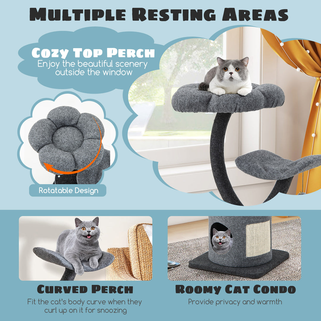 Cat Tree for Indoor Cats with Curved Metal Supporting Frame for Large & Small Cats-Gray