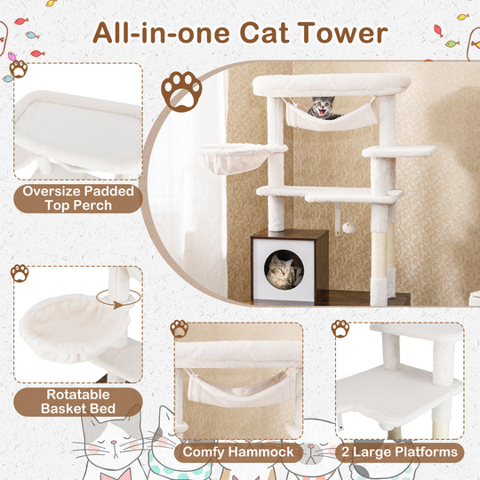 Cat Tree with Litter Box Enclosure for Indoor Cats-Rustic Brown