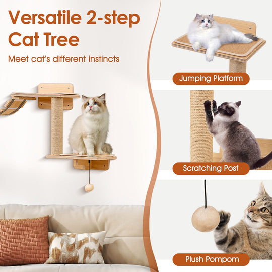 Cat Wall Furniture Set Kitten Wall Mounted Shelves with Hammock-Natural