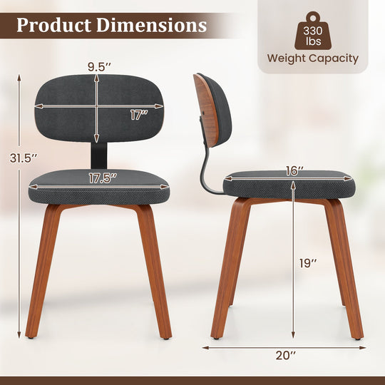 Chenille Fabric Upholstered Wooden Kitchen Chairs Set of 4