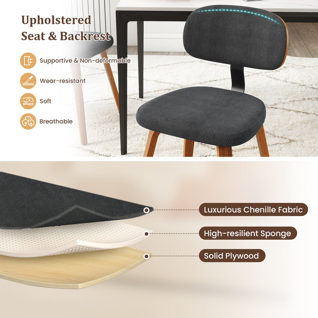Chenille Fabric Upholstered Wooden Kitchen Chairs Set of 4