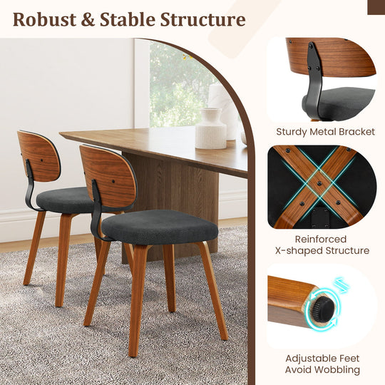 Chenille Fabric Upholstered Wooden Kitchen Chairs Set of 4