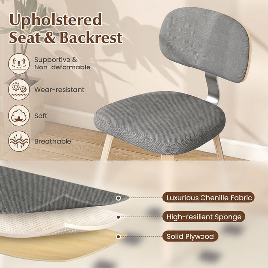 Chenille Fabric Upholstered Wooden Kitchen Chairs Set of 2