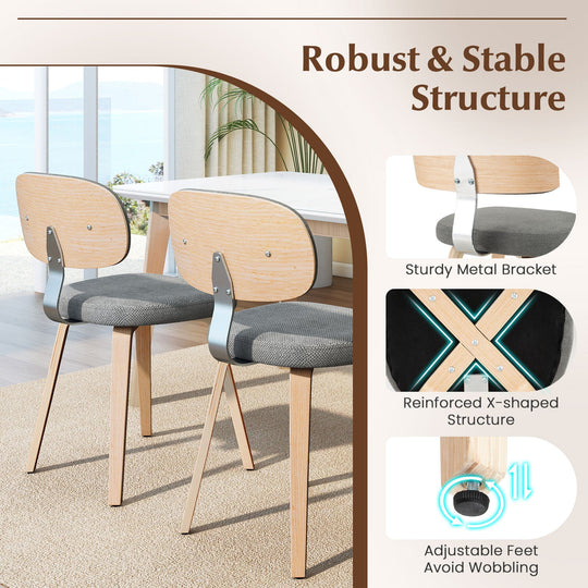 Chenille Fabric Upholstered Wooden Kitchen Chairs Set of 2