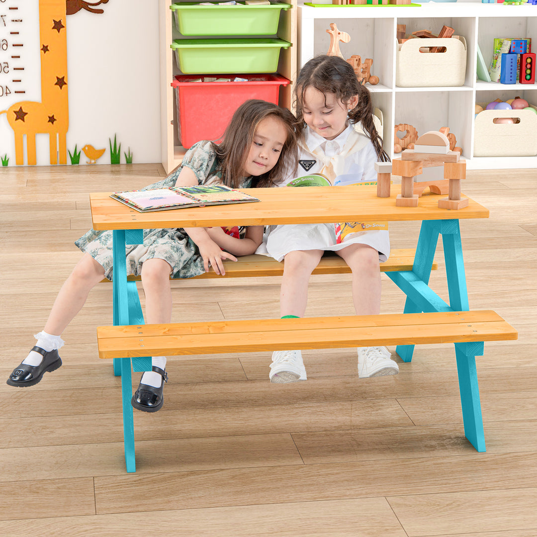 Children Outdoor Wooden Table with Bench Seats for Indoor and Outdoor Use-Natural