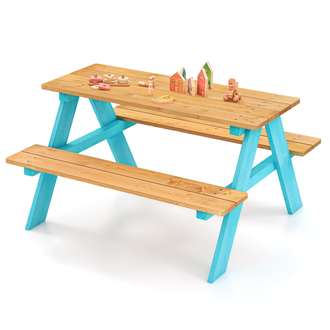 Children Outdoor Wooden Table with Bench Seats for Indoor and Outdoor Use-Natural