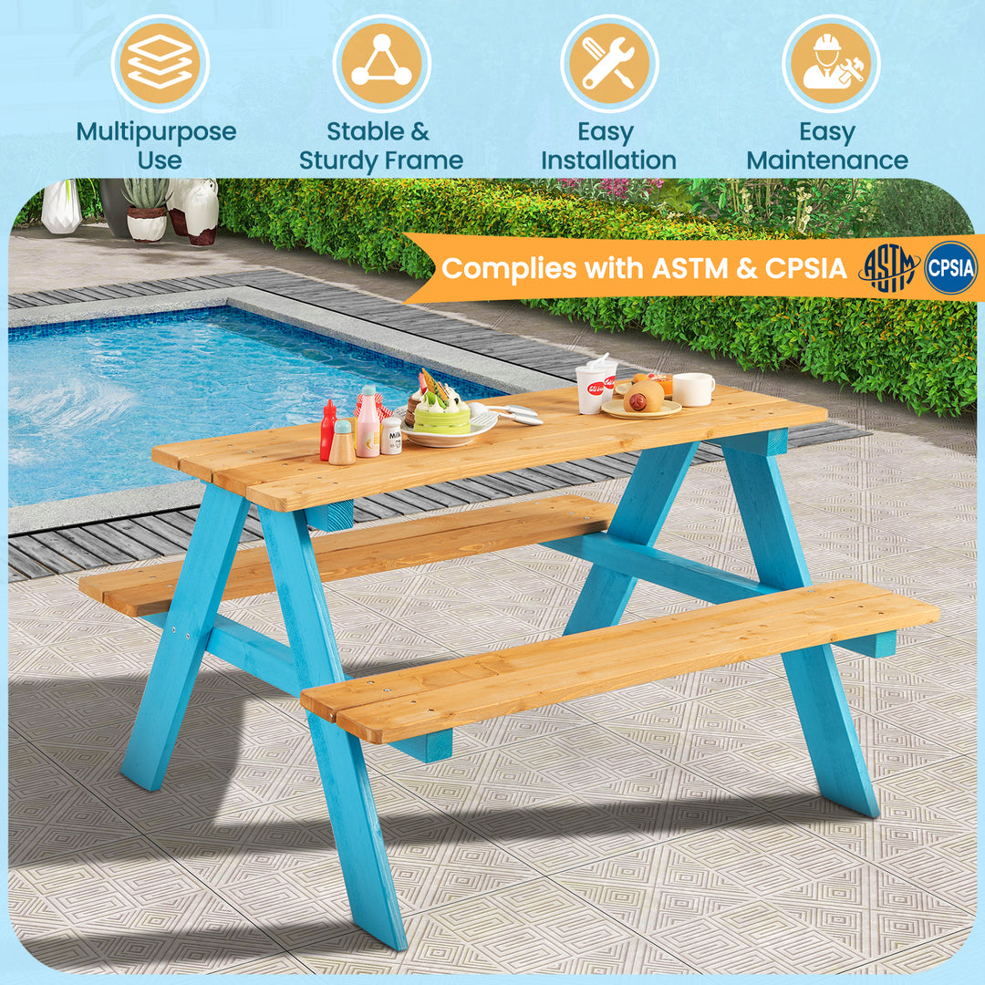 Children Outdoor Wooden Table with Bench Seats for Indoor and Outdoor Use-Natural
