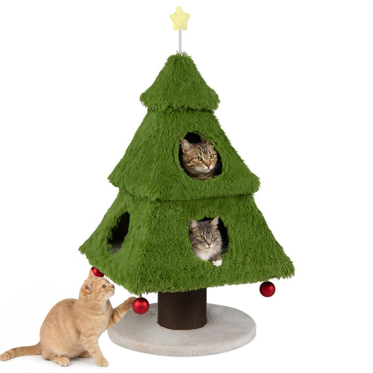 Christmas Cat Tree with Scratching Post & Hideaway Condos