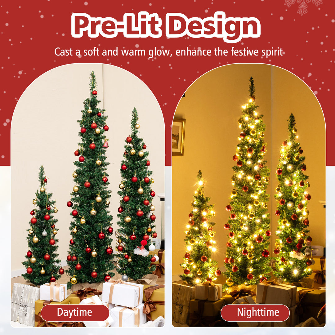 Set of 3 Pre-Lit Artificial Christmas Trees with 415 Green Branch Tips