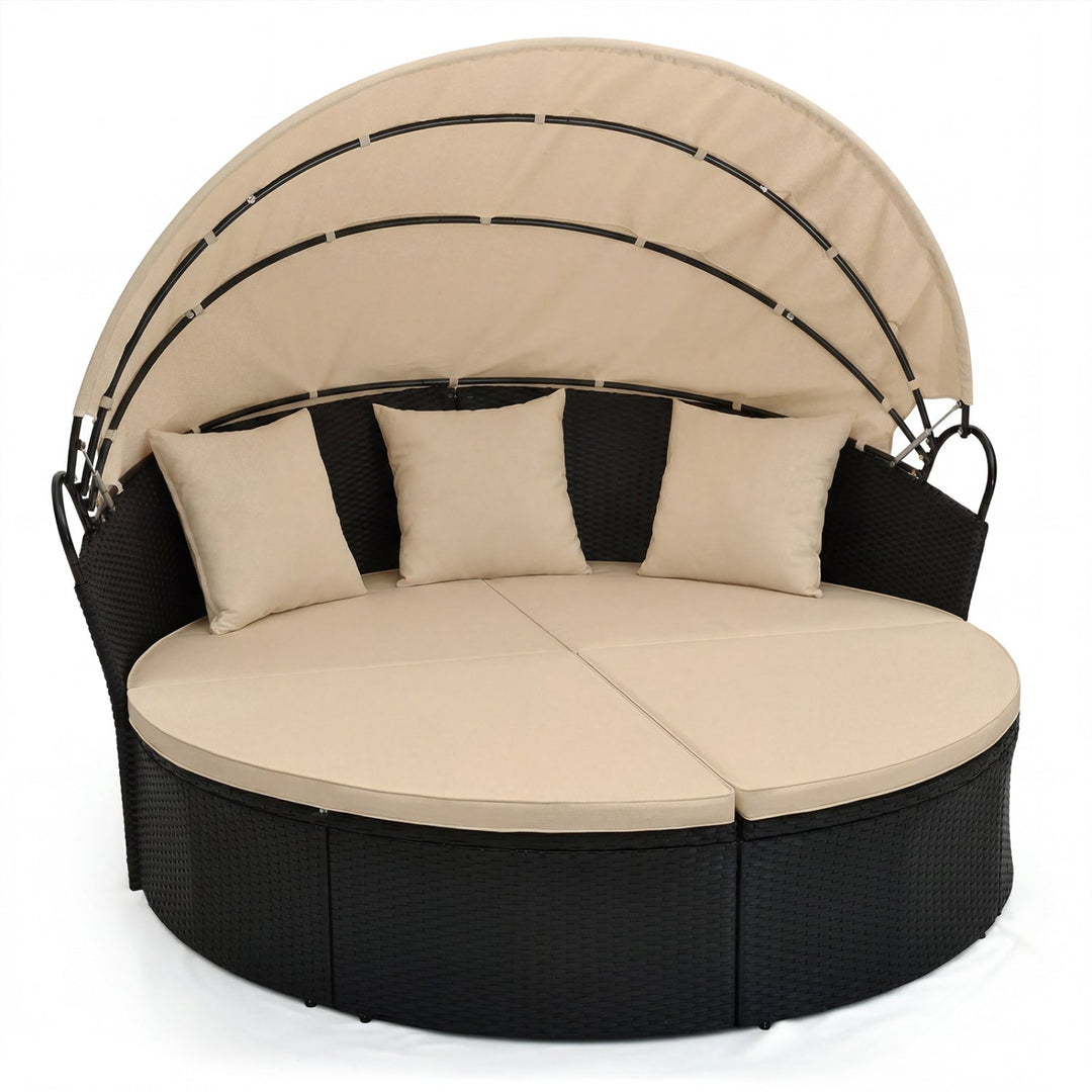 Round Patio Daybed with Retractable Canopy and Cushions